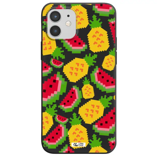 a pattern of watermelon and pineapples Apple iPhone 12 Silicone black Case