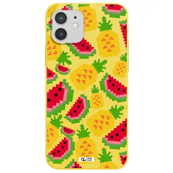 a pattern of watermelon and pineapples Apple iPhone 12 Silicone canary yellow Case