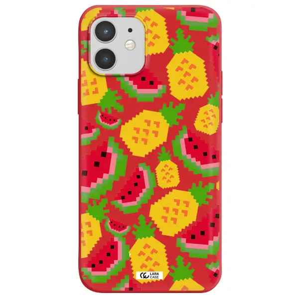 a pattern of watermelon and pineapples Apple iPhone 12 Silicone Imperial Red Case