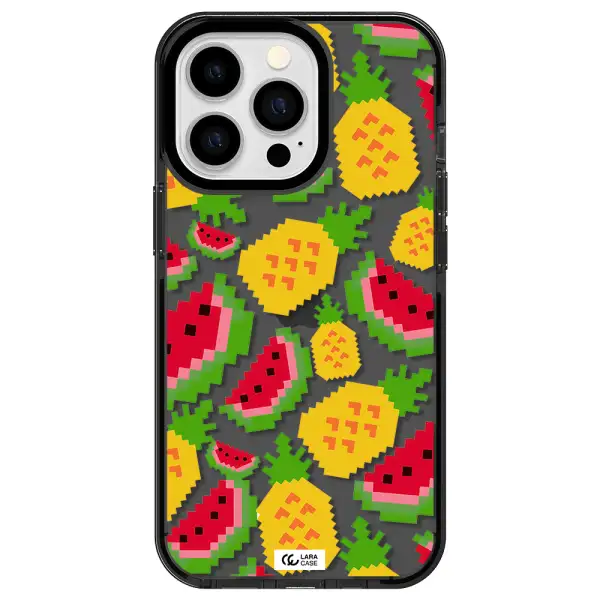 a pattern of watermelon and pineapples Apple iPhone 13 Pro impact Smoke Black Case