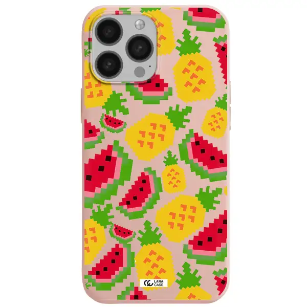 a pattern of watermelon and pineapples Apple iPhone 13 Pro Max Silicone pastel pink Case