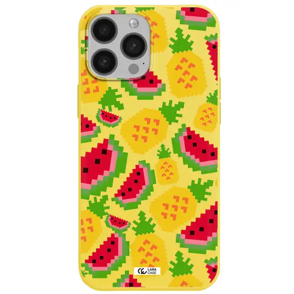 a pattern of watermelon and pineapples Apple iPhone 13 Pro Silicone canary yellow Case