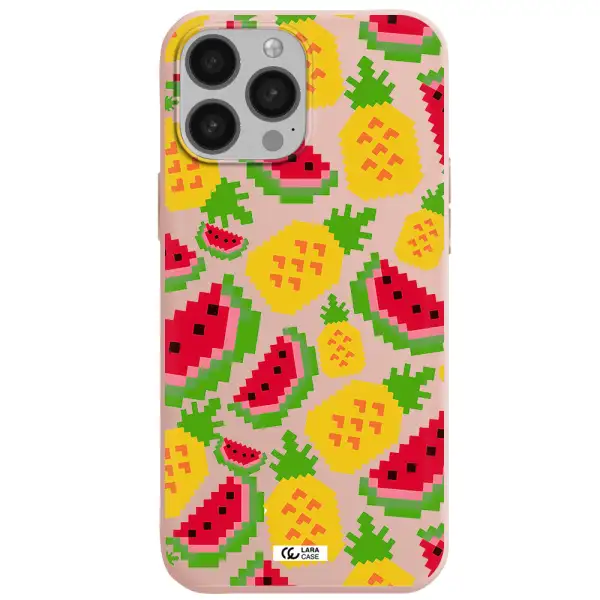 a pattern of watermelon and pineapples Apple iPhone 13 Pro Silicone pastel pink Case