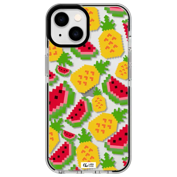 a pattern of watermelon and pineapples Apple iPhone 14 impact black border Case