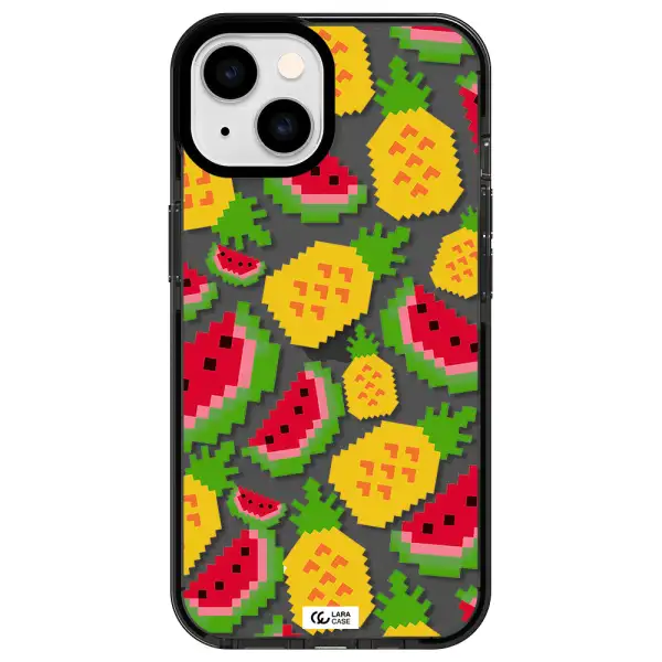 a pattern of watermelon and pineapples Apple iPhone 14 impact Smoke Black Case