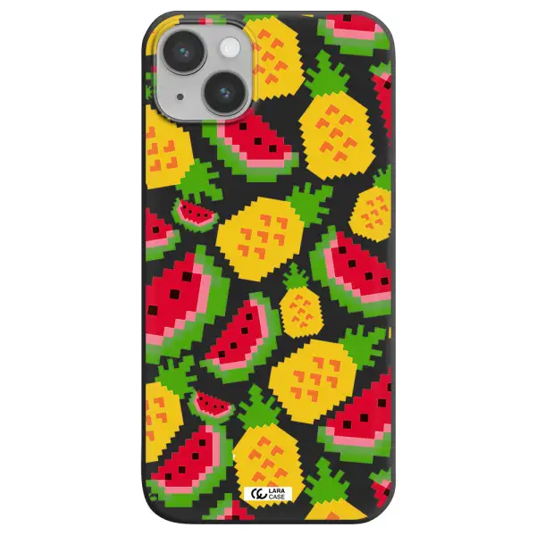 a pattern of watermelon and pineapples Apple iPhone 14 plus Silicone black Case