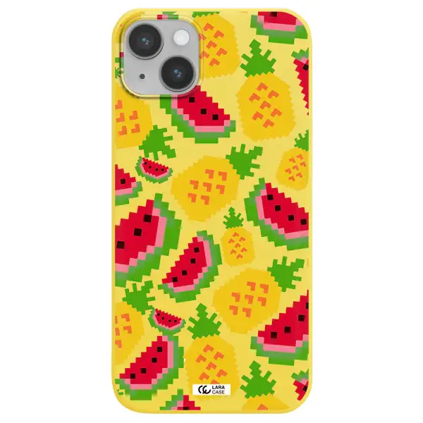 a pattern of watermelon and pineapples Apple iPhone 14 plus Silicone canary yellow Case
