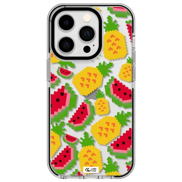 a pattern of watermelon and pineapples Apple iPhone 14 pro impact black border Case