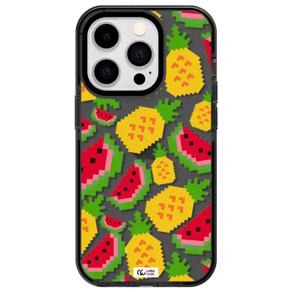 a pattern of watermelon and pineapples Apple iPhone 14 pro impact Smoke Black Case