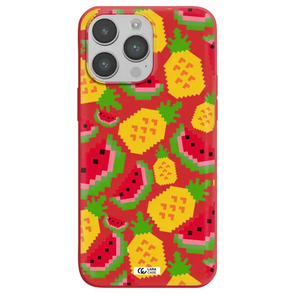 a pattern of watermelon and pineapples Apple iPhone 14 pro max Silicone Imperial Red Case