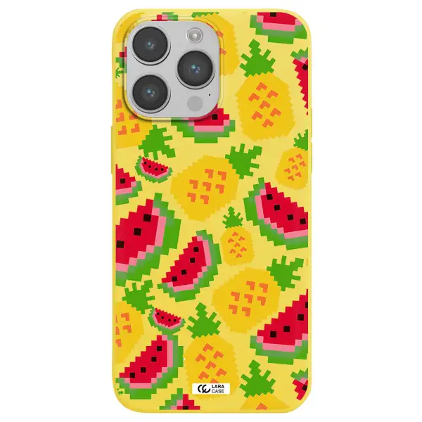 a pattern of watermelon and pineapples Apple iPhone 14 pro Silicone canary yellow Case