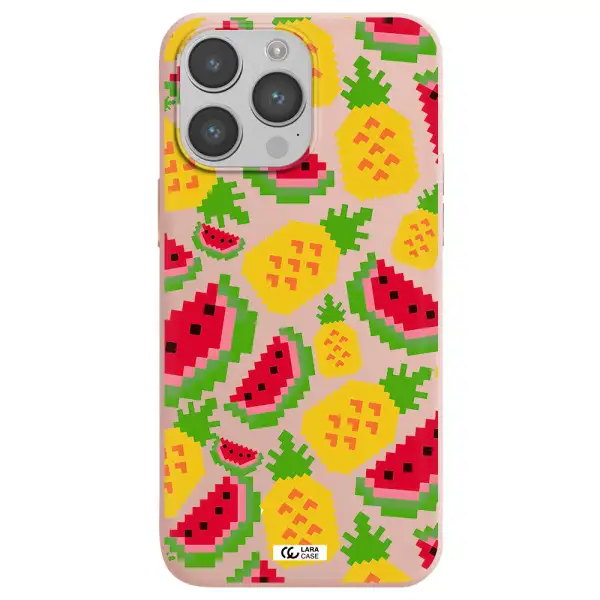 a pattern of watermelon and pineapples Apple iPhone 14 pro Silicone pastel pink Case