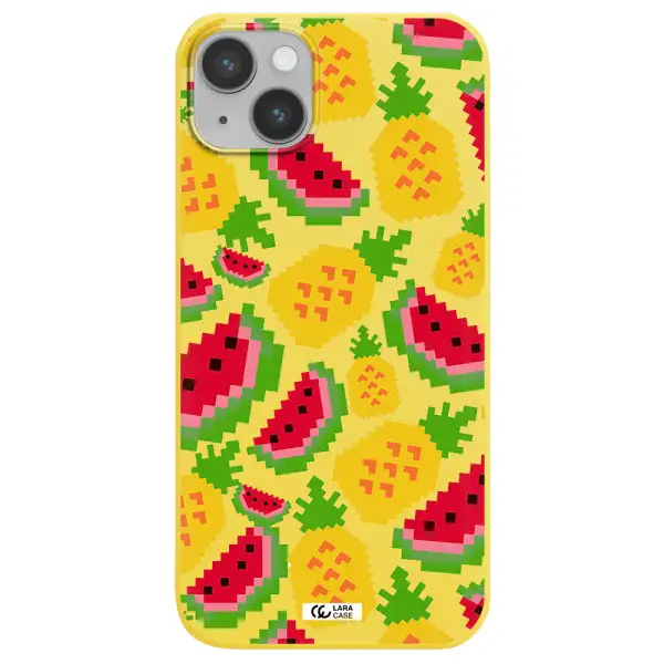 a pattern of watermelon and pineapples Apple iPhone 14 Silicone canary yellow Case