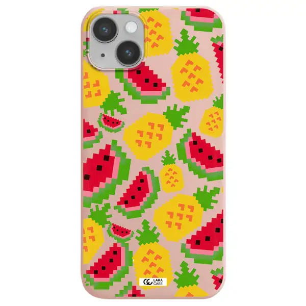 a pattern of watermelon and pineapples Apple iPhone 14 Silicone pastel pink Case