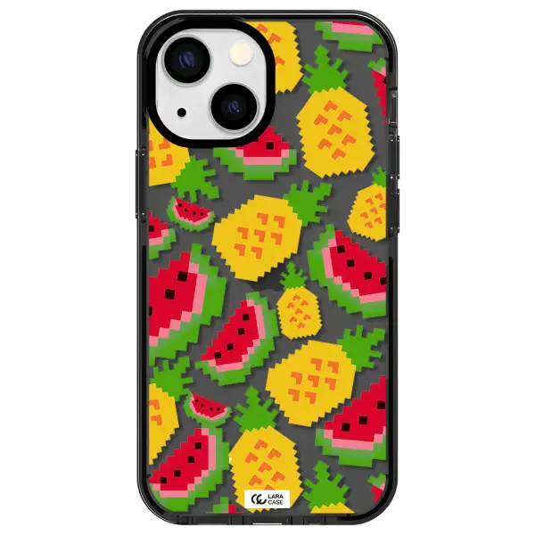 a pattern of watermelon and pineapples Apple iPhone 15 Plus impact Smoke Black Case