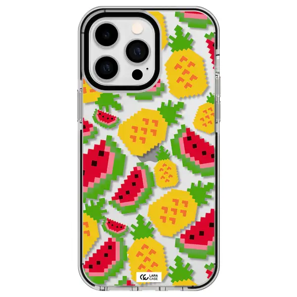 a pattern of watermelon and pineapples Apple iPhone 15 Pro Max impact black border Case
