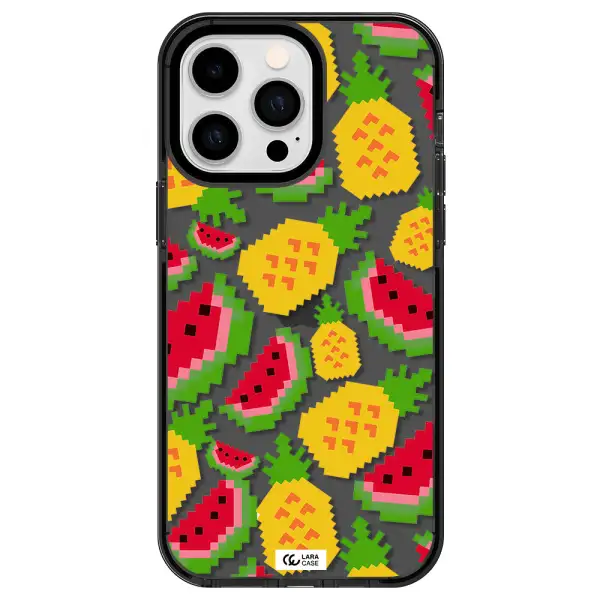 a pattern of watermelon and pineapples Apple iPhone 15 Pro Max impact Smoke Black Case