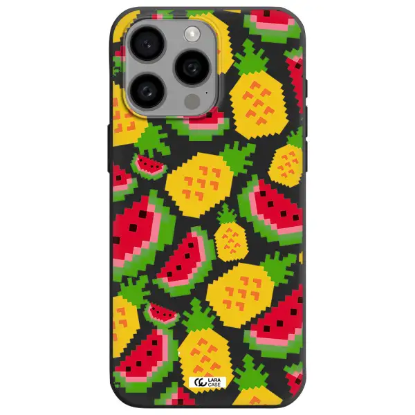 a pattern of watermelon and pineapples Apple Iphone 15 Pro max Silicone black Case