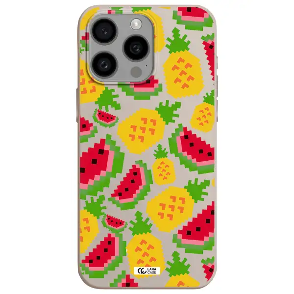 a pattern of watermelon and pineapples Apple Iphone 15 Pro max Silicone Stone Case