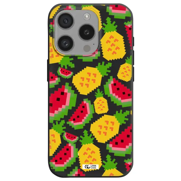 A Pattern Of Watermelon And Pineapples Apple Iphone 15 Pro Silicone Black Case