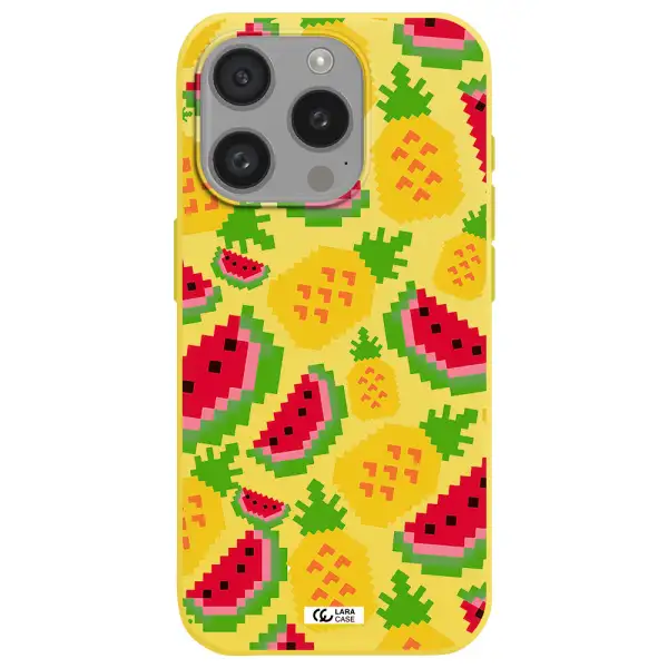 A Pattern Of Watermelon And Pineapples Apple Iphone 15 Pro Silicone Canary Yellow Case