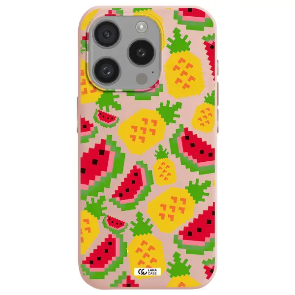 A Pattern Of Watermelon And Pineapples Apple Iphone 15 Pro Silicone Pastel Pink Case
