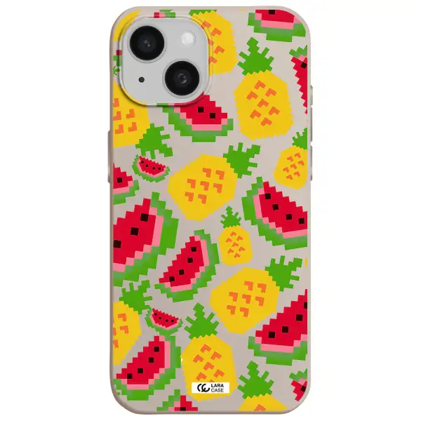 a pattern of watermelon and pineapples Apple iPhone 15 Silicone Stone Case