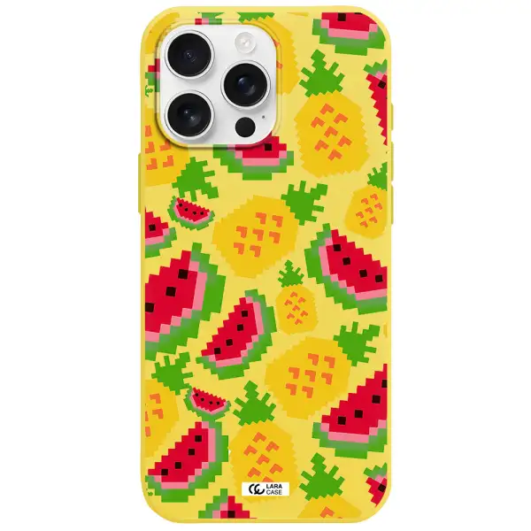A Pattern Of Watermelon And Pineapples Apple Iphone 16 Pro Max Silicone Canary Yellow Case