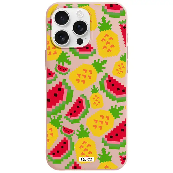 A Pattern Of Watermelon And Pineapples Apple Iphone 16 Pro Max Silicone Pastel Pink Case