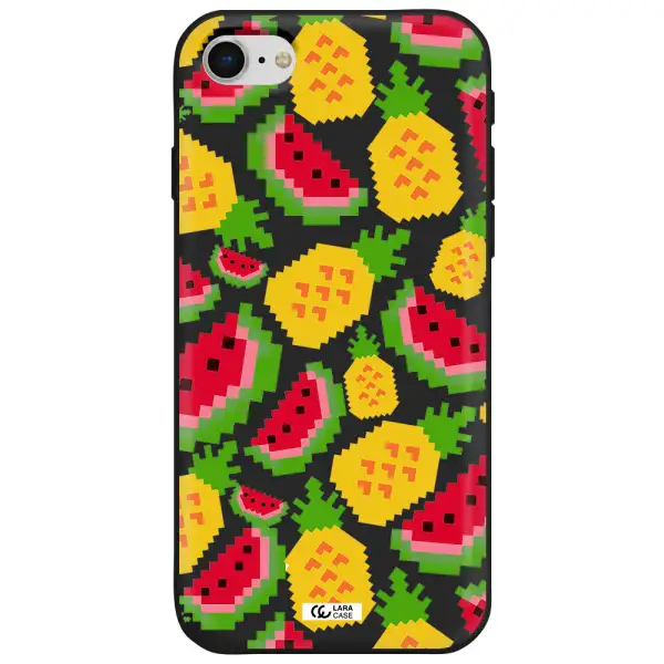 a pattern of watermelon and pineapples Apple iPhone se 2020 Silicone black Case