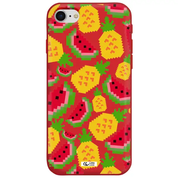 a pattern of watermelon and pineapples Apple iPhone se 2020 Silicone Imperial Red Case