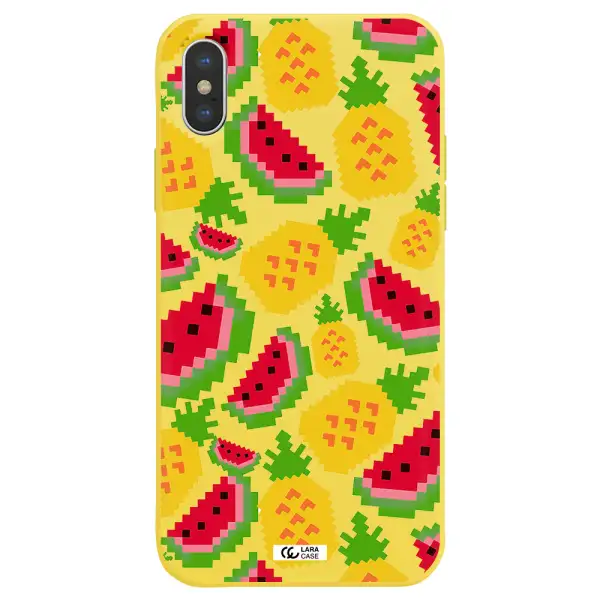 a pattern of watermelon and pineapples Apple iPhone X Silicone canary yellow Case