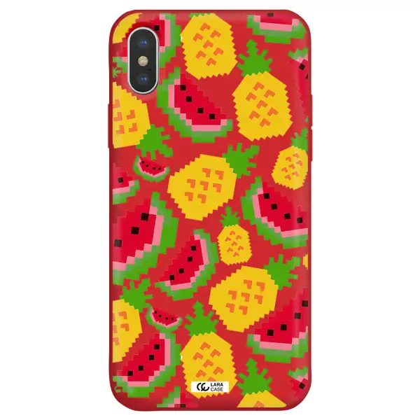 a pattern of watermelon and pineapples Apple iPhone X Silicone Imperial Red Case