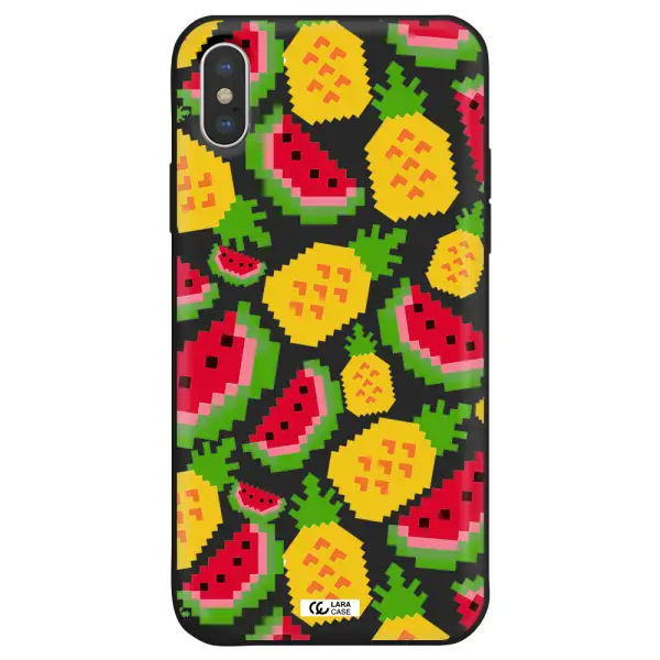a pattern of watermelon and pineapples Apple iPhone XS Silicone black Case