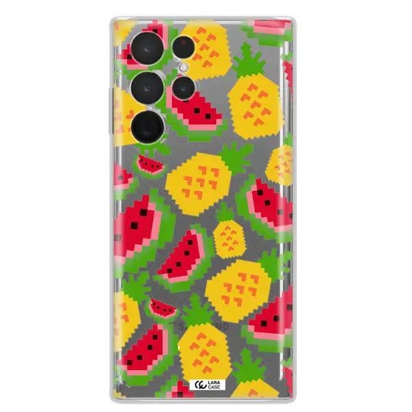 a pattern of watermelon and pineapples Samsung S 22 Ultra Clear TPU Case