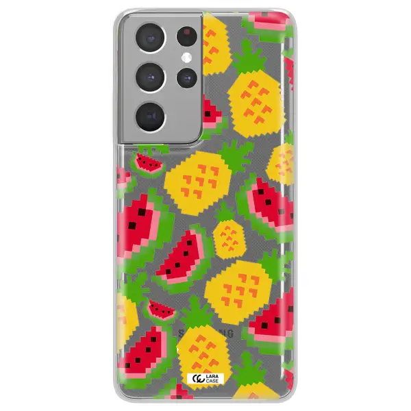 a pattern of watermelon and pineapples Samsung S21 Ultra Clear TPU Case