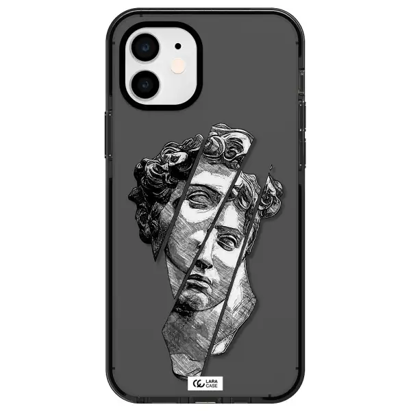a drawing of a head of a man Apple iPhone 12 impact Smoke Black Case