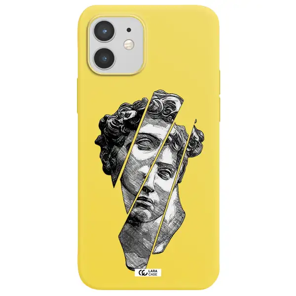 a drawing of a head of a man Apple iPhone 12 mini Silicone canary yellow Case
