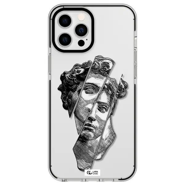a drawing of a head of a man Apple iPhone 12 pro max impact black border Case