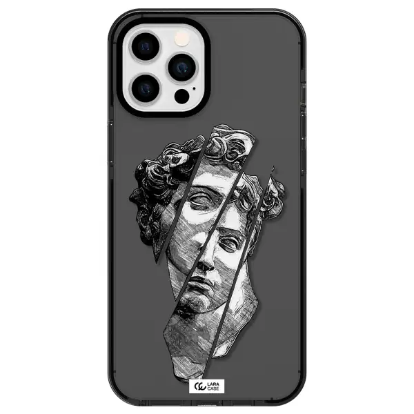 a drawing of a head of a man Apple iPhone 12 pro max impact Smoke Black Case