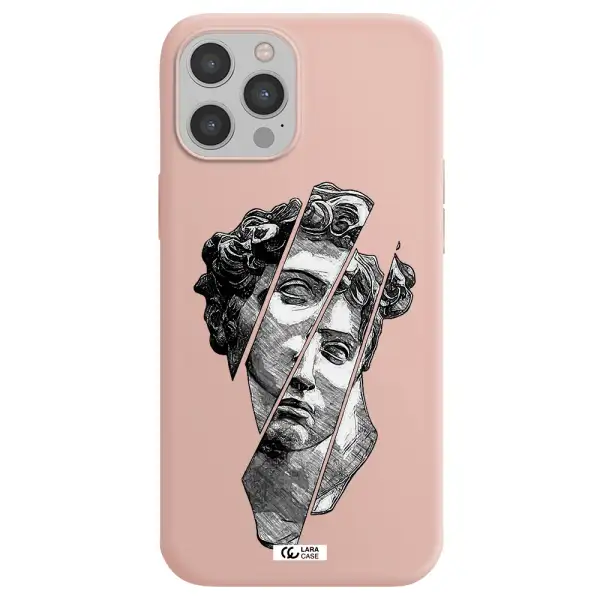 a drawing of a head of a man Apple iPhone 12 pro max Silicone pastel pink Case
