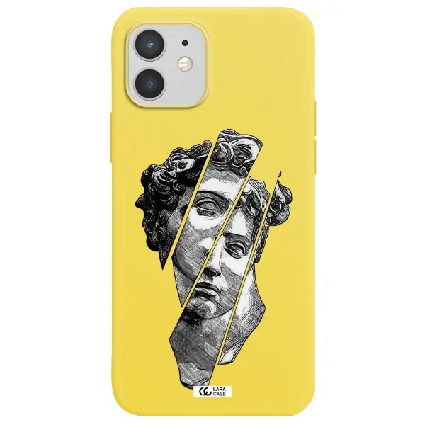 a drawing of a head of a man Apple iPhone 12 Silicone canary yellow Case