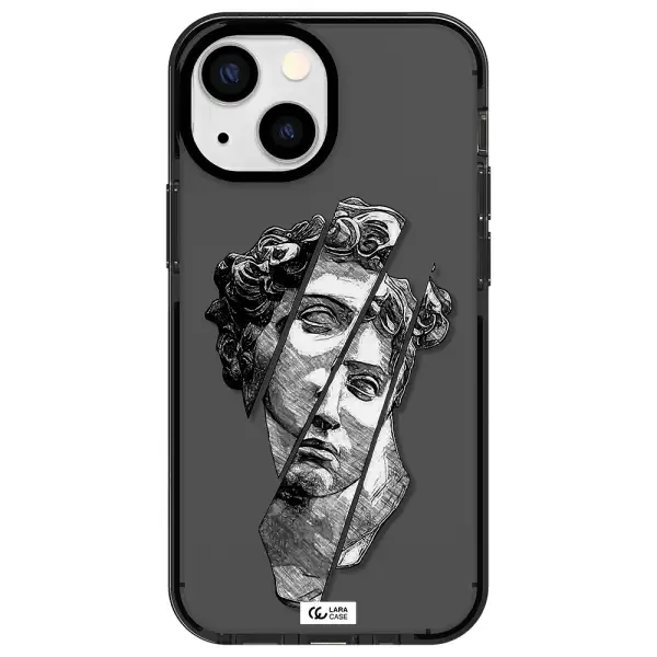 a drawing of a head of a man Apple iPhone 13 mini impact Smoke Black Case