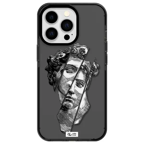 a drawing of a head of a man Apple iPhone 13 Pro impact Smoke Black Case