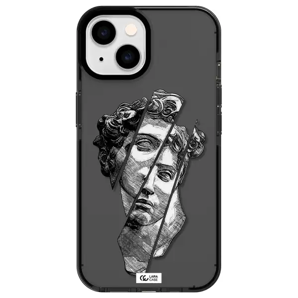 a drawing of a head of a man Apple iPhone 14 impact Smoke Black Case