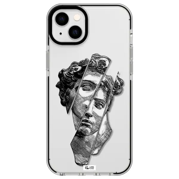a drawing of a head of a man Apple iPhone 14 plus impact black border Case
