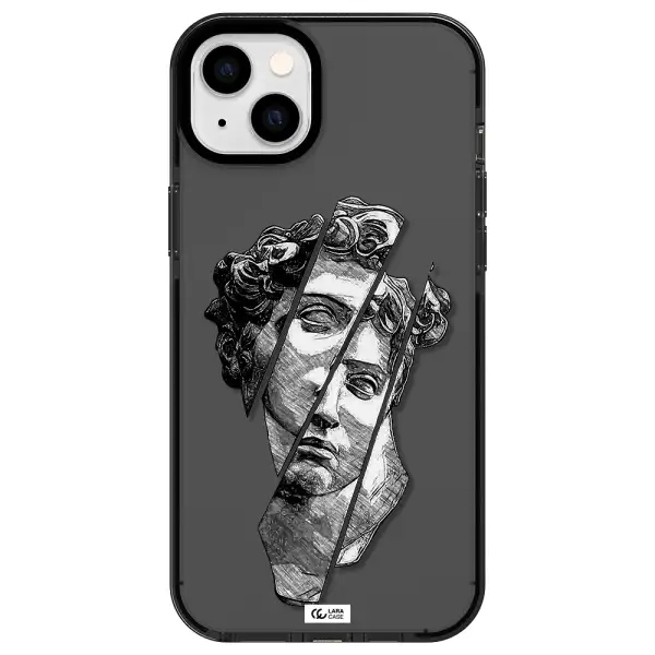 a drawing of a head of a man Apple iPhone 14 plus impact Smoke Black Case