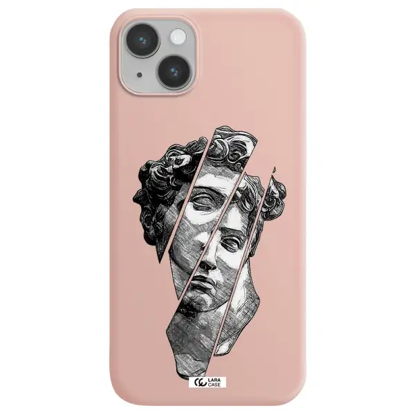 a drawing of a head of a man Apple iPhone 14 plus Silicone pastel pink Case