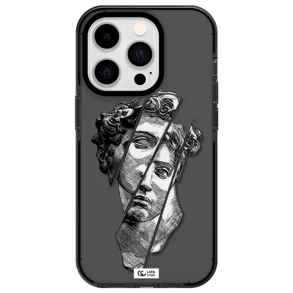 a drawing of a head of a man Apple iPhone 14 pro impact Smoke Black Case
