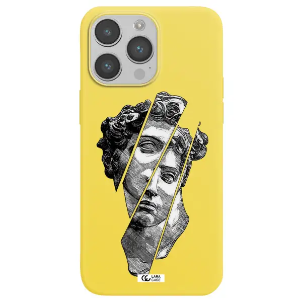 a drawing of a head of a man Apple iPhone 14 pro Silicone canary yellow Case